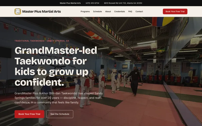 Master Pius Martial Arts website, desktop view